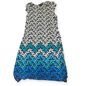 Liz Claiborne Aqua Black Polka Dot Round Neck Cap Sleeve Sheath Dress